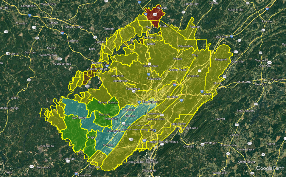 Jefferson County watershed program map showing modeled watersheds